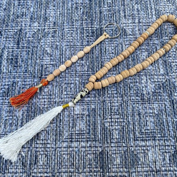 Handmade Prayer Beads Tasbeeh Real Wood Key chain Tan Beads Religious Beads - Picture 1 of 11